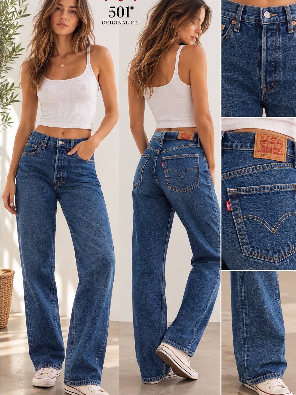 Levi's 501 Original Fit Straight Leg Jeans - Dark Blue Denim